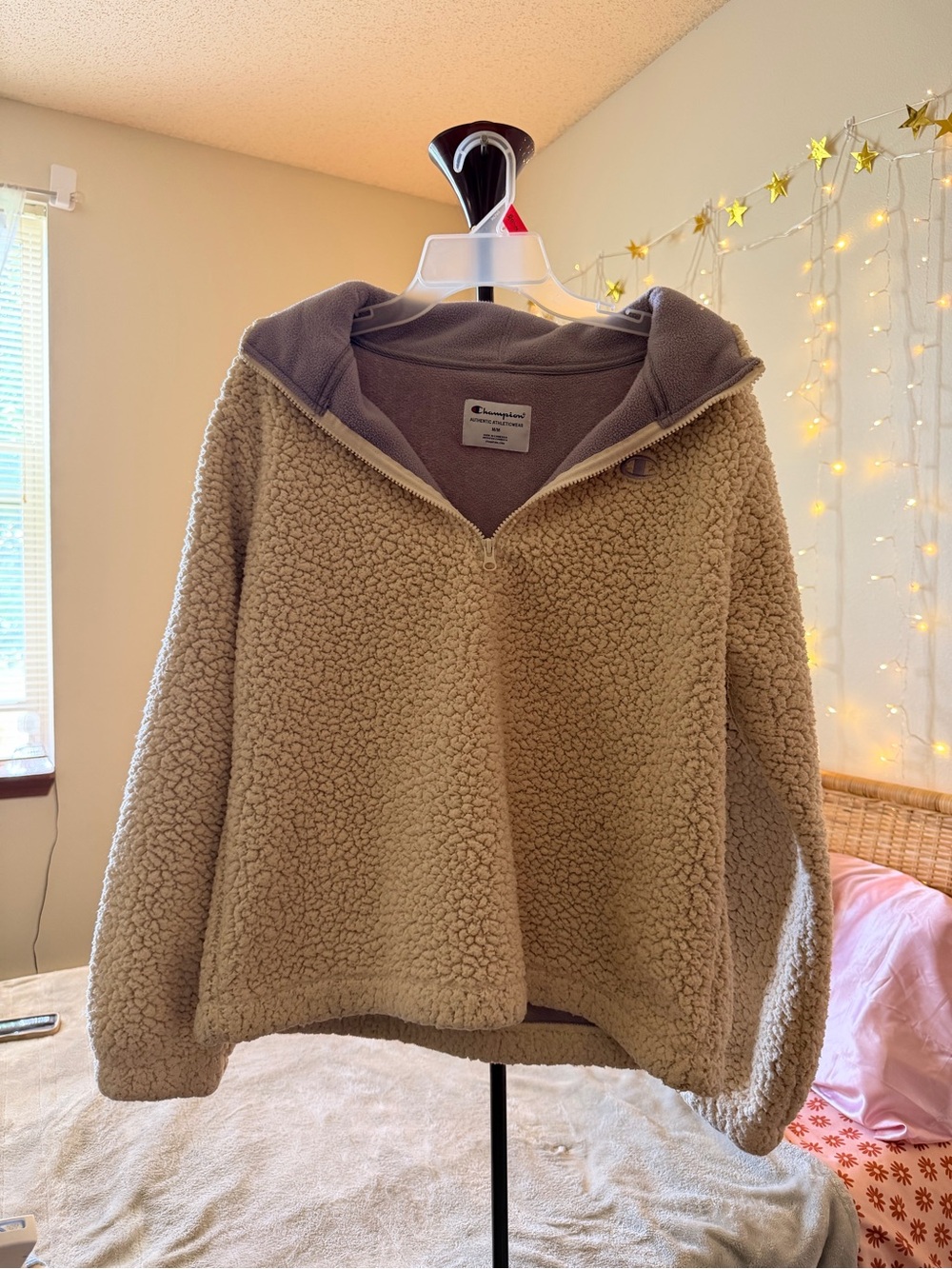 Champion Women's Tan Sherpa Cowl Pullover with Gray Lined Hood